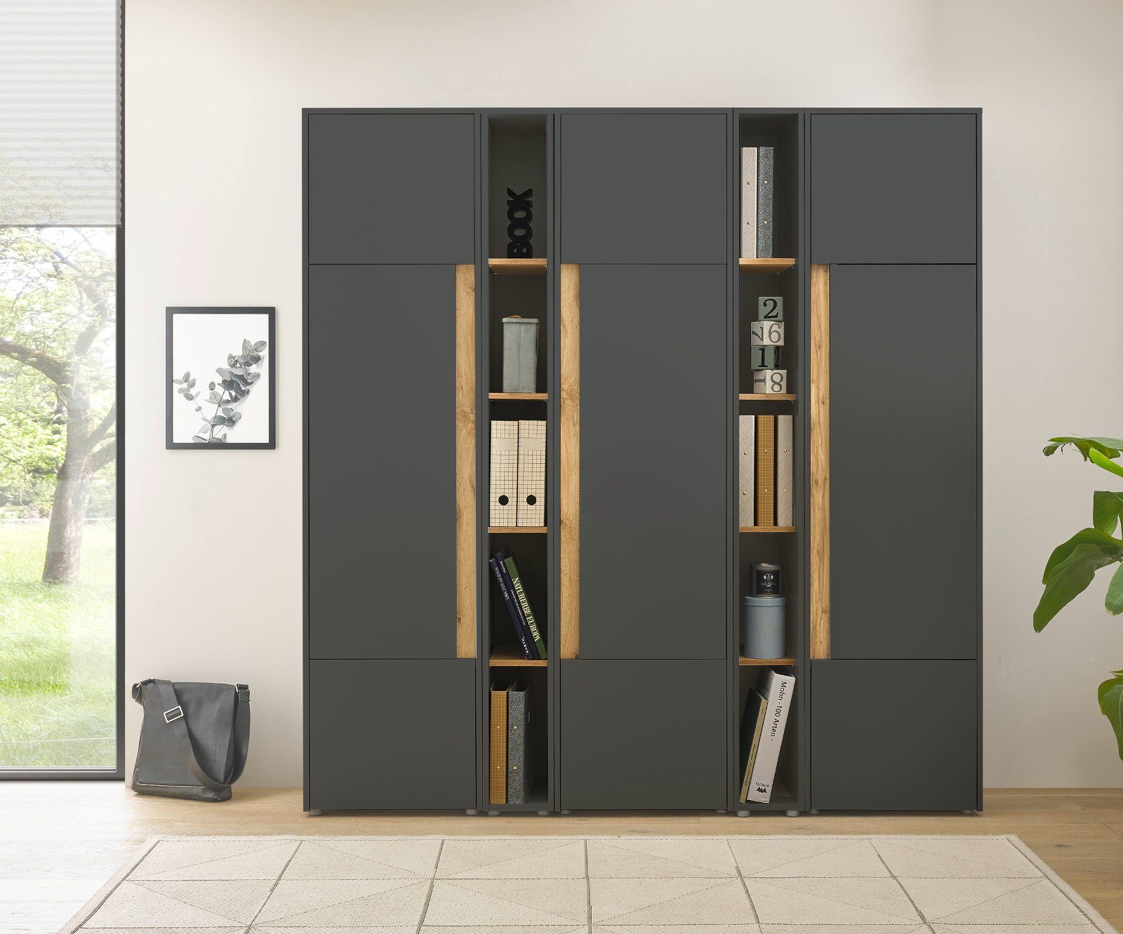 Furn.Design Aktenschrank Center (Büroschrank in grau mit Wotan Eiche, Set 5-teilig, 190 x 200 cm) 15 Stauraumfächer