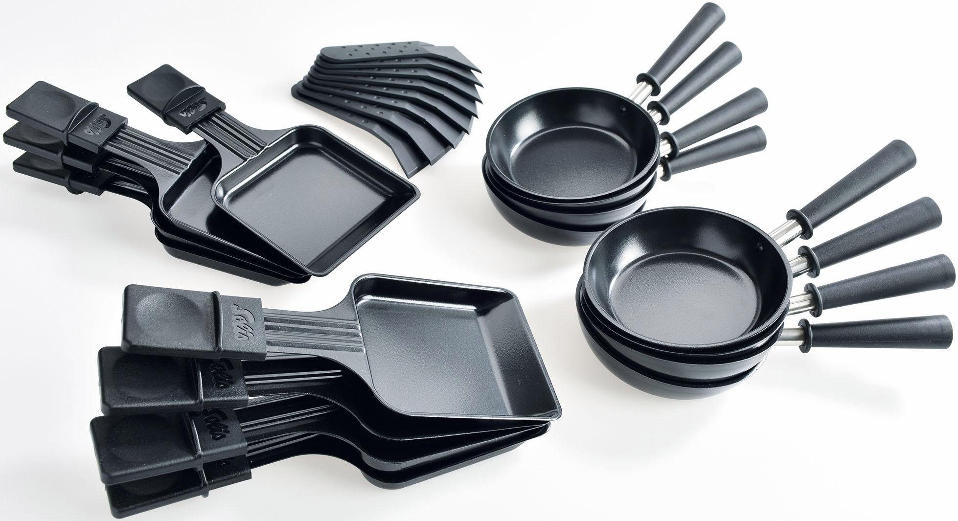SOLIS OF SWITZERLAND Raclette Typ 791, 8 Raclettepfännchen, 1400 W, 5in1: Raclette, Tischgrill, Crépe, Mini Wok, Pizza