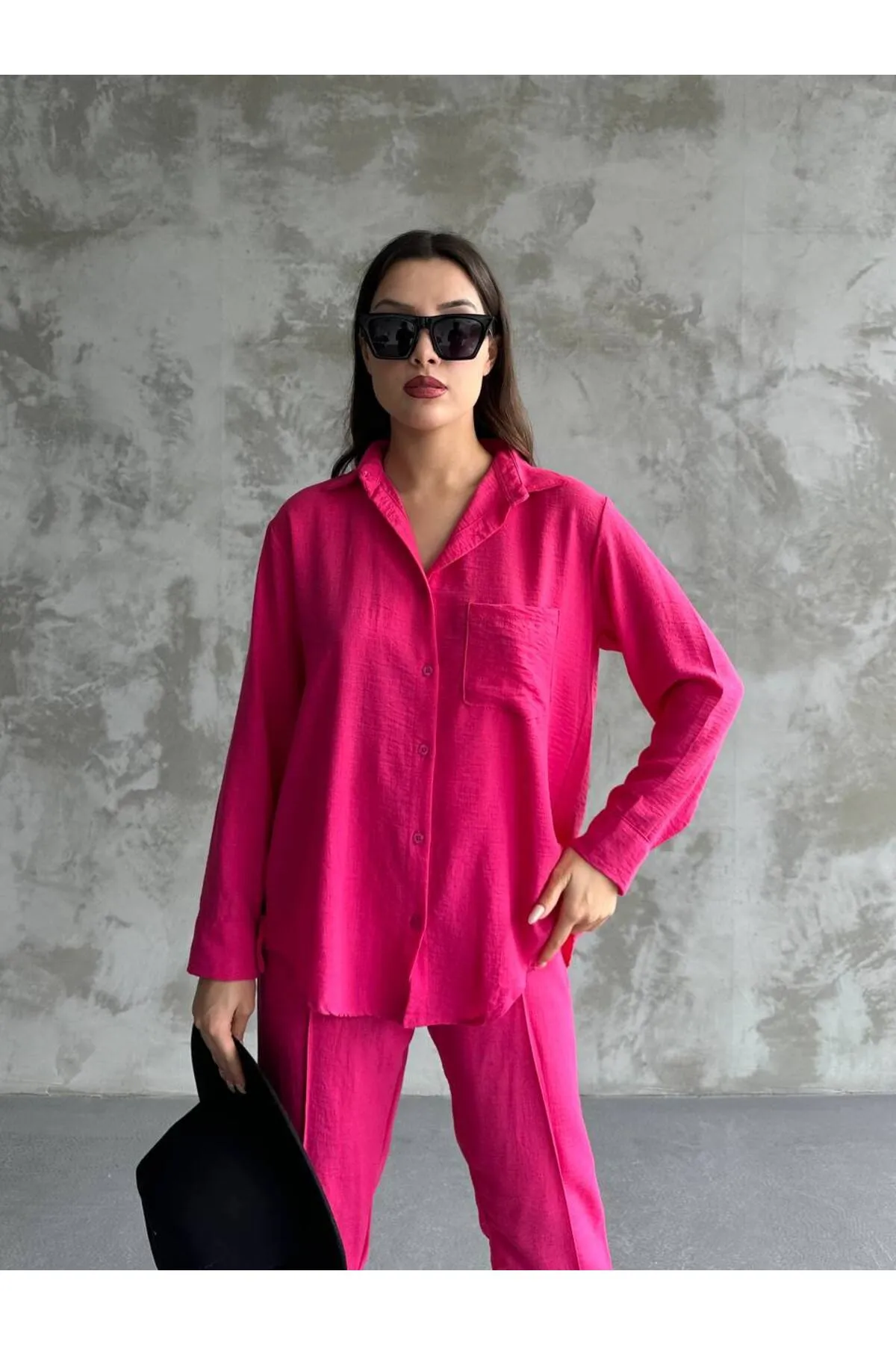 ZF BUTİK  Damen-Set aus doppeltem Leinenhemd, Hose, Unterteil und Oberteil