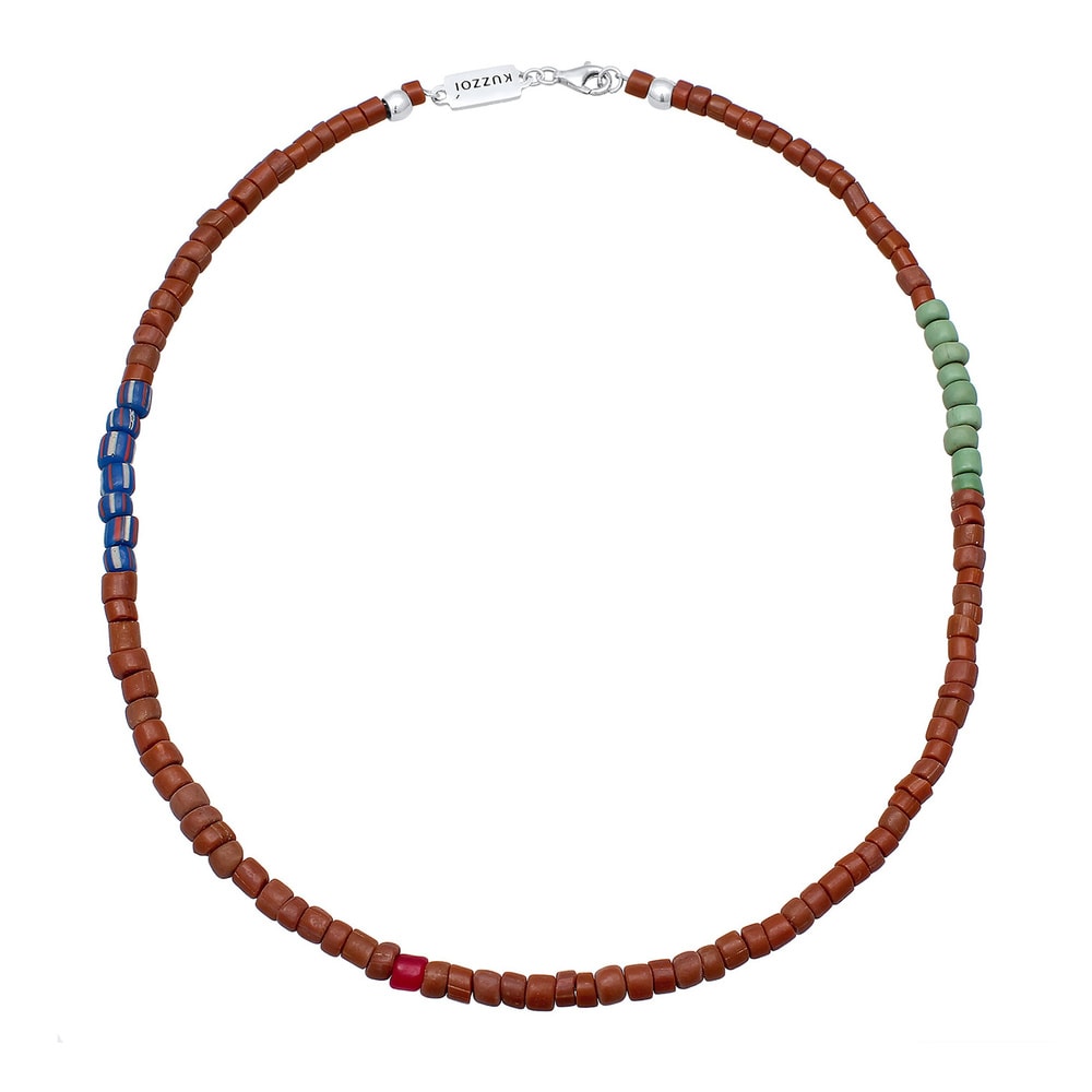 KUZZOI KUZZOI Collier Hommes Perles marron Urban Style en argent sterling 925 collier