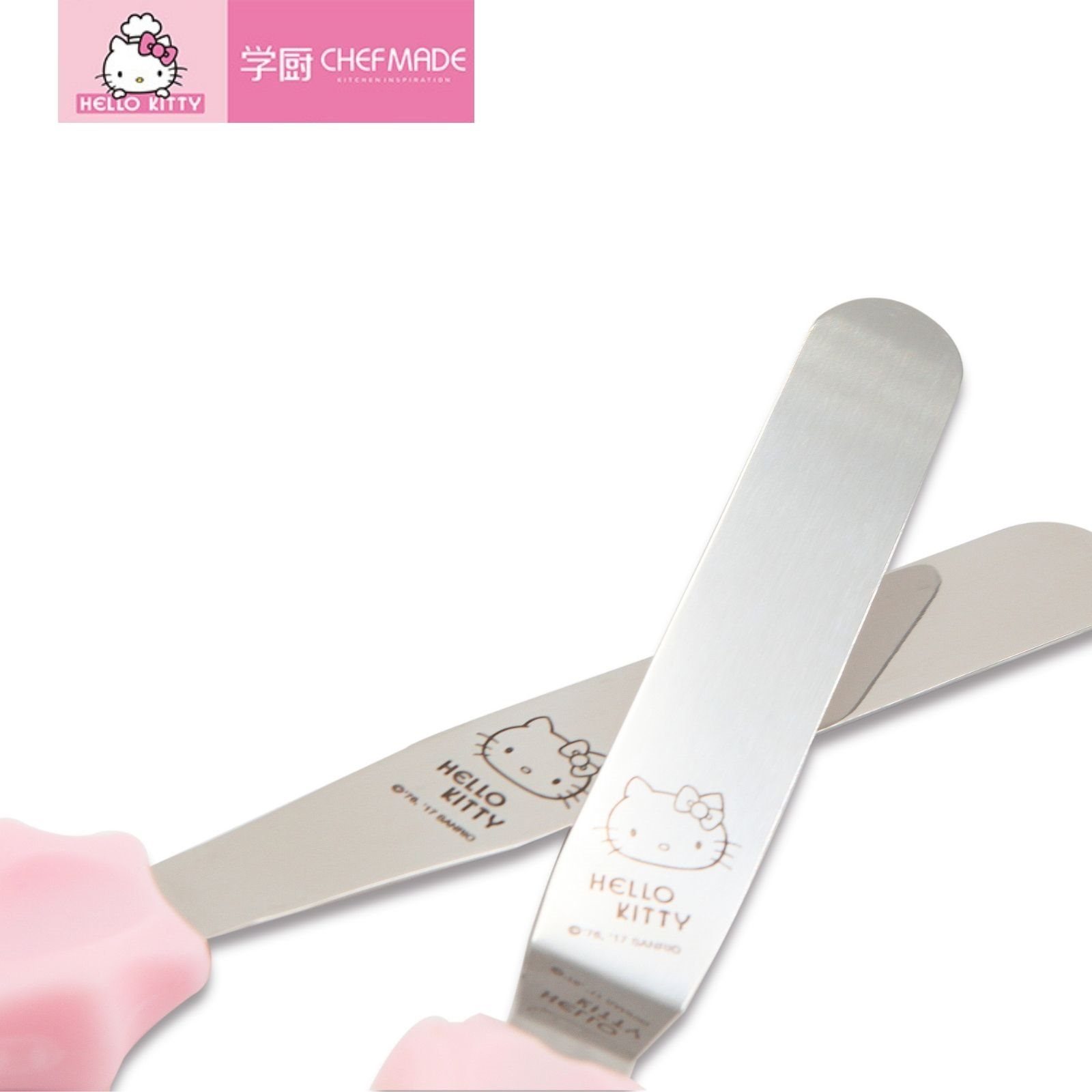 Chefmade Tortenmodellierer Hello Kitty Tortenmodelierer 2er Set Pink, (CHEFMADE, HELLO KITTY, Pink, 230x25mm, 2er Set Tortenmodelierer, Kuchenspachtel, Kuchenpalette, Edelstahl Spachtel für Torten und Kuchen, 2-tlg., Premium), Tortenspachtel mit Sili