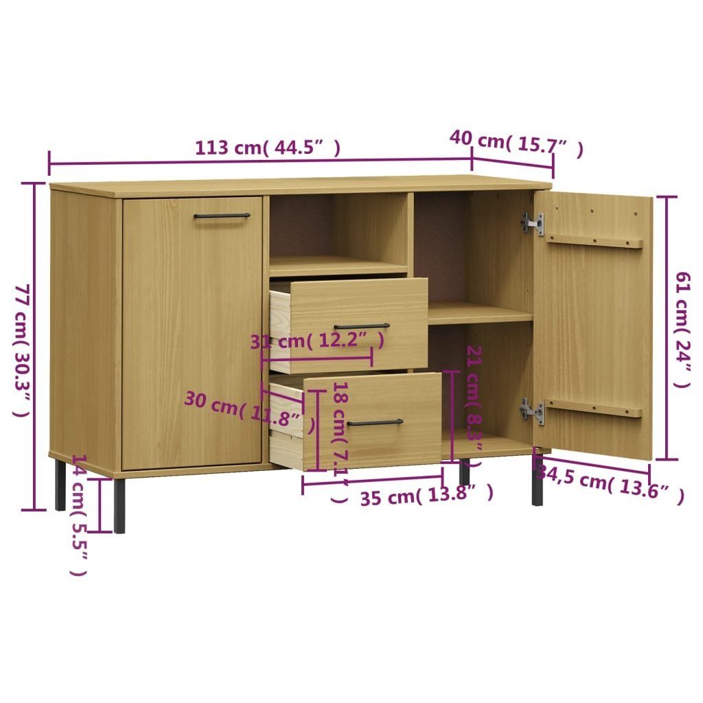 vidaXL Sideboard Sideboard OSLO mit Metallbeinen Braun 113x40x77 cm Massivholz (1 St)