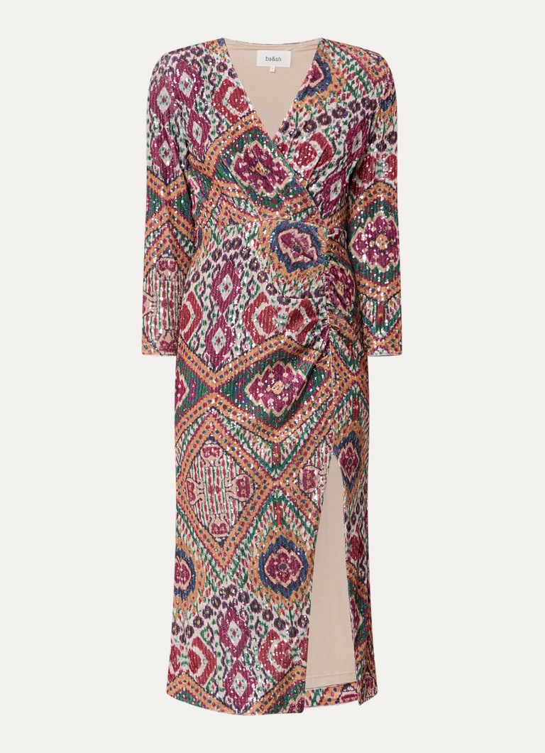 Rochie tunică midi Tatiana din catifea de la ba&sh, cu model și paiete.