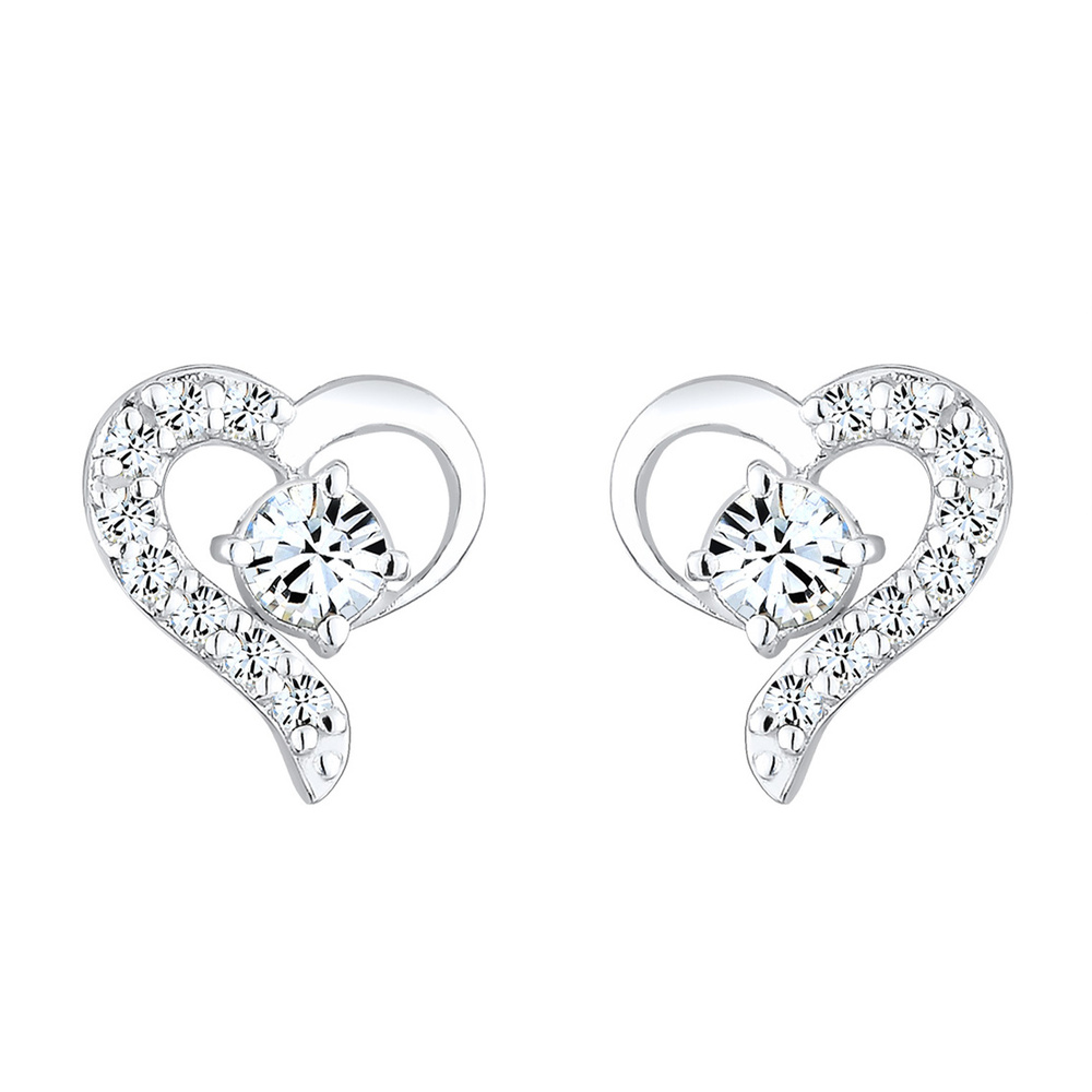 Elli Elli Boucles d'Oreilles Femmes Clous d'oreilles Cœur avec Cristaux en Argent Ster Boucles d'oreilles