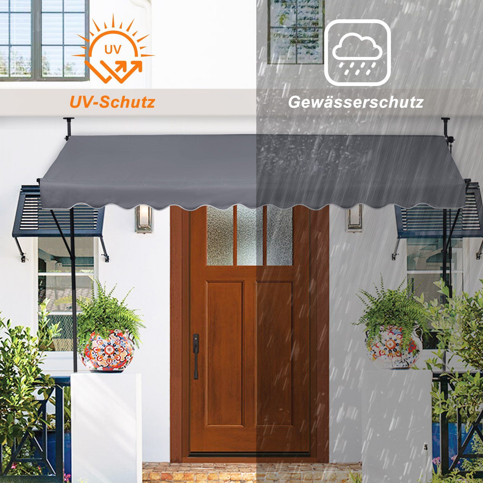 LEMROE Klemmmarkise 200-300cm Balkon Sonnenschutz mit Handkurbel