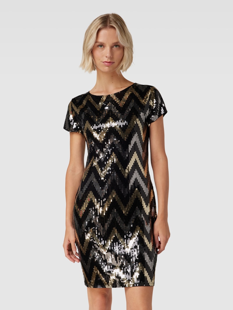 Cocktailkleid mit Paillettenbesatz in schwarz