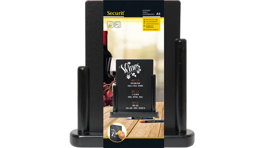 Securit® Tischaufsteller Kreidetafel ELEGANT, mittel, schwarz schwarz