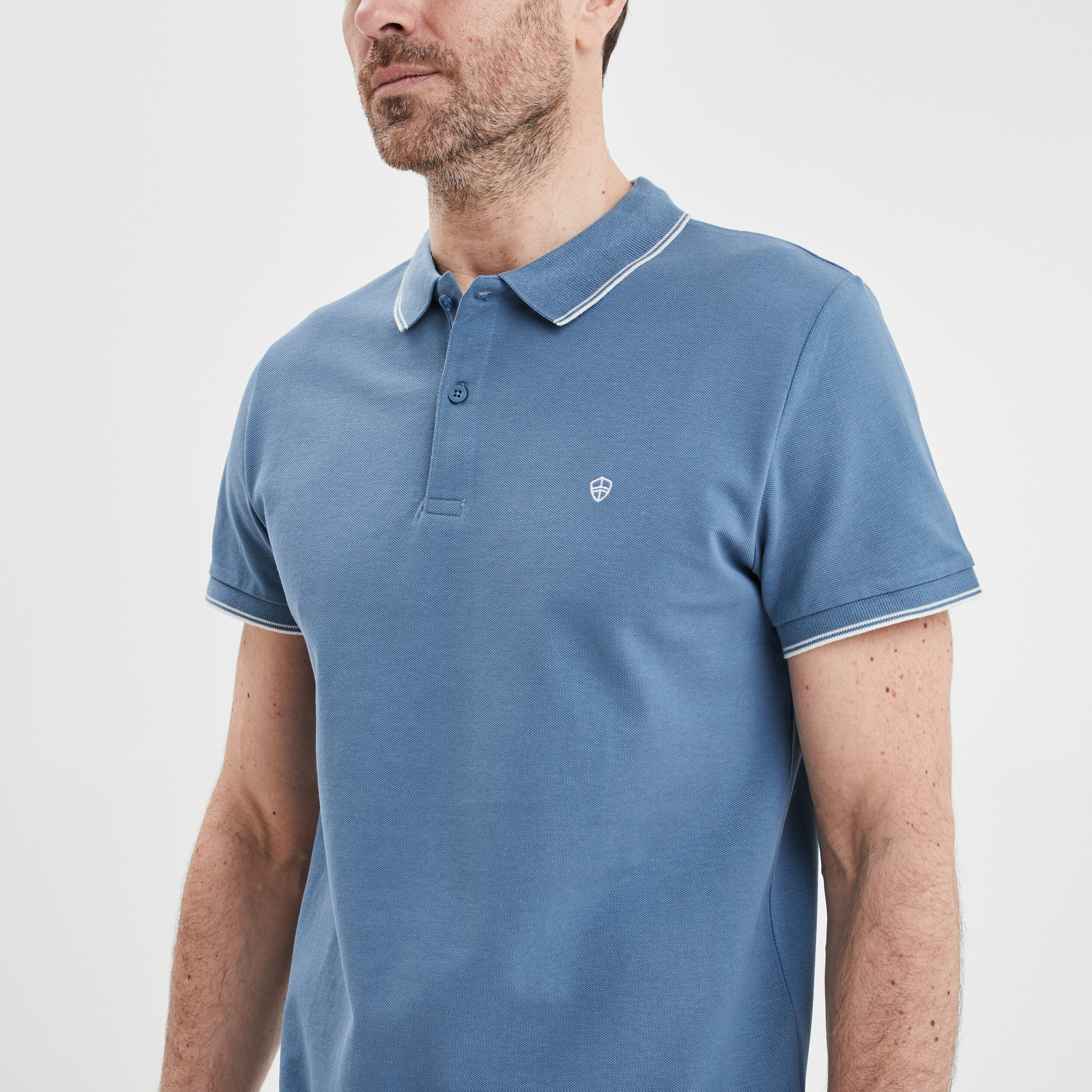 Polo manches courtes bords contrastés bleu gris homme | La Halle
