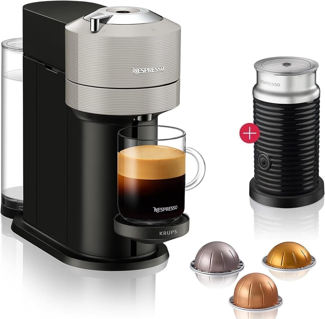 Krups Kapselmaschine Nespresso Vertuo Next Kaffeemaschine, + Aeroccino 3 Milchaufschäumer, Automatische Abschaltung
