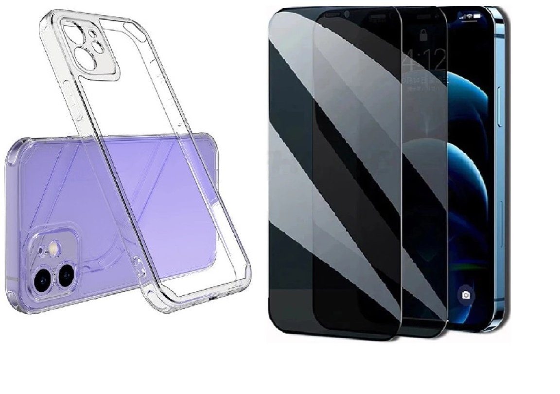 OLi Sichtschutzfolie Transparente Silikon Hülle mit Sichtschutzglas für IPhone 12 Mini, (Spar Set 2in1, 1-St., Privacy), mit Kamera Schutz 5,4 Zoll, Stoßfeste TPU Silikon & Displayschutz