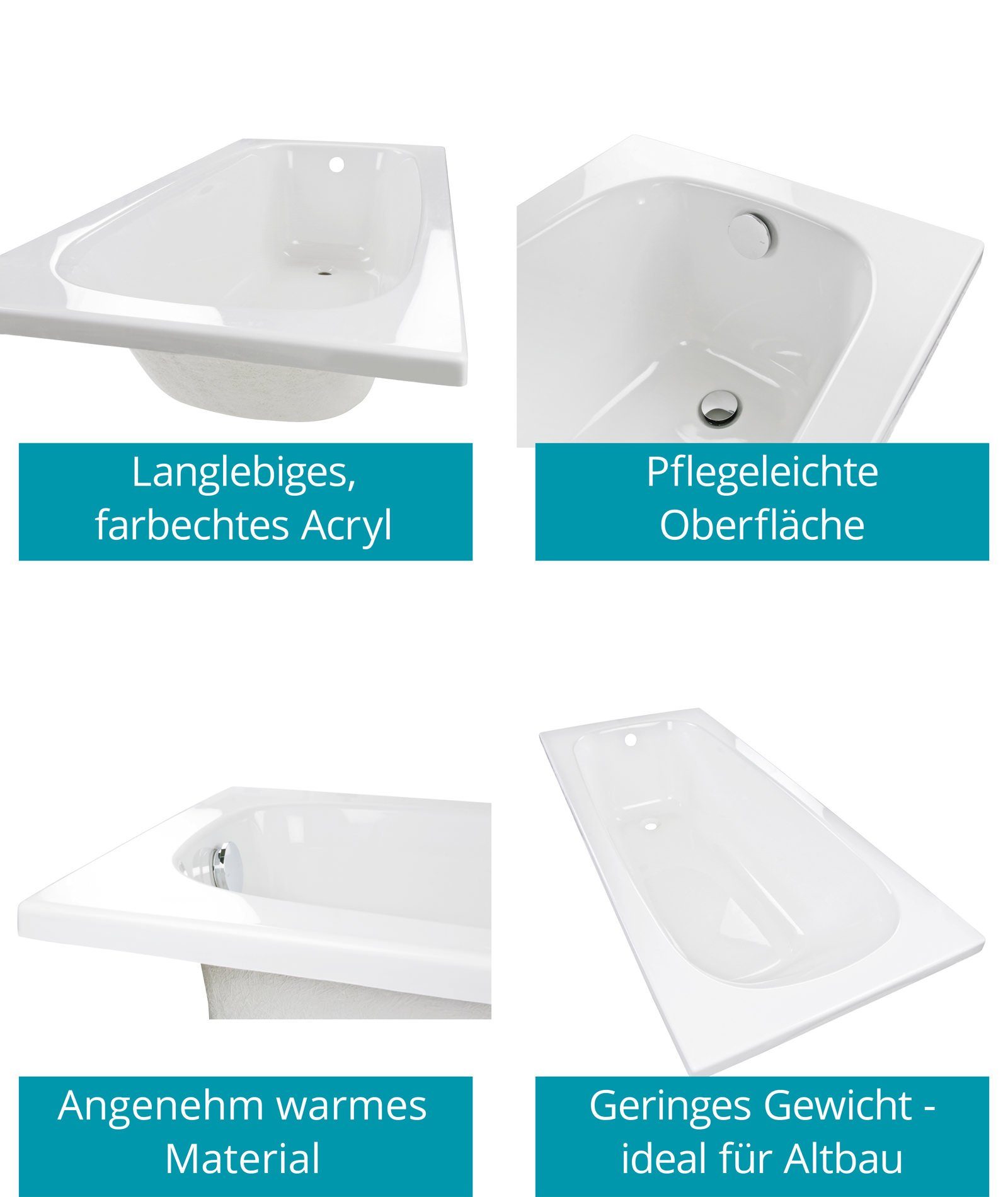 Calmwaters Badewanne Original, (1-tlg), Weiß, 170 x 75 cm, Acryl, ergonomische Körperformbadewanne, 02SL3012