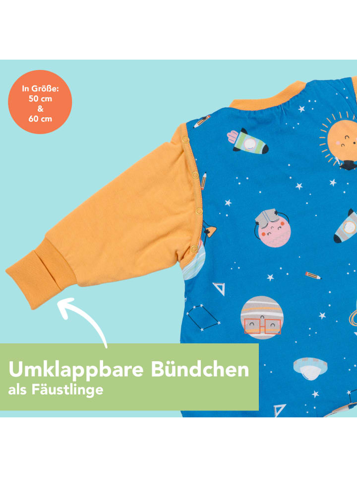 Schlummersack Schlafsack mit Füßen, umklappbaren Bündchen und Ärmeln, 1.0 TOG in Blau-Gelb günstig kaufen