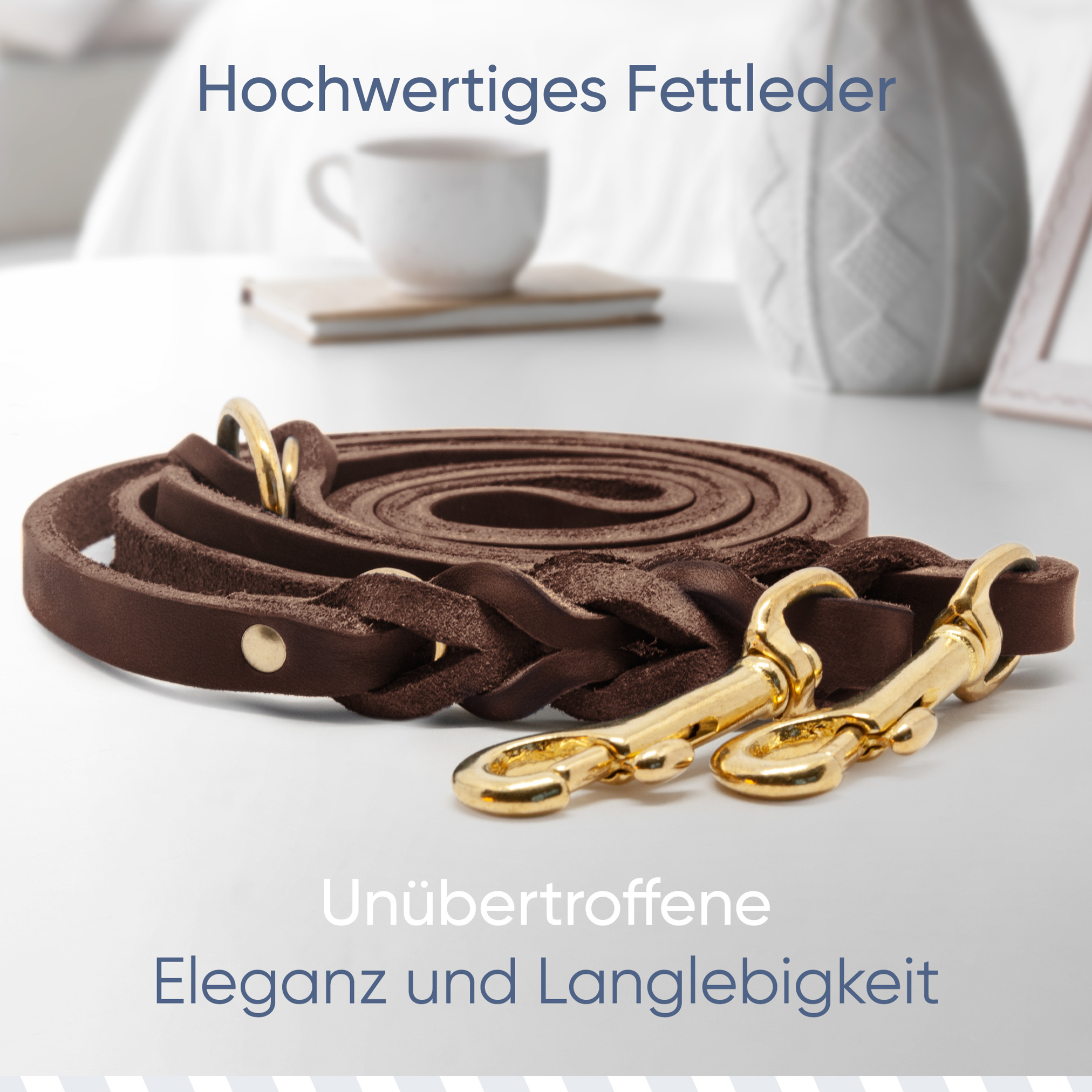 Freudentier Hundeleinen Freudentier Hundeleine aus Leder 2m, geflochten & 3-fach verstellbar braun 1,8 cm