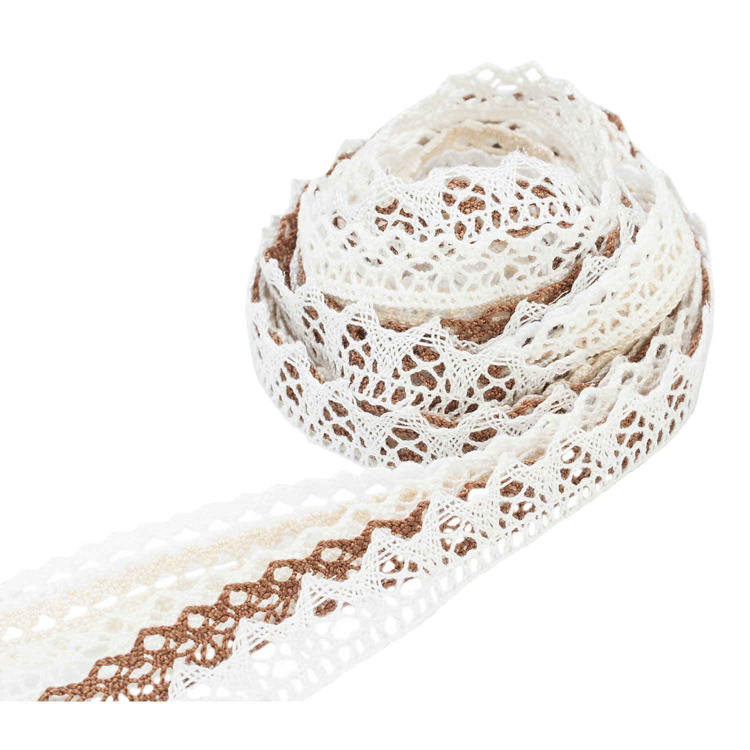 Klöppelspitzenpaket, braun-creme, 10–12 mm, 5x 1 m