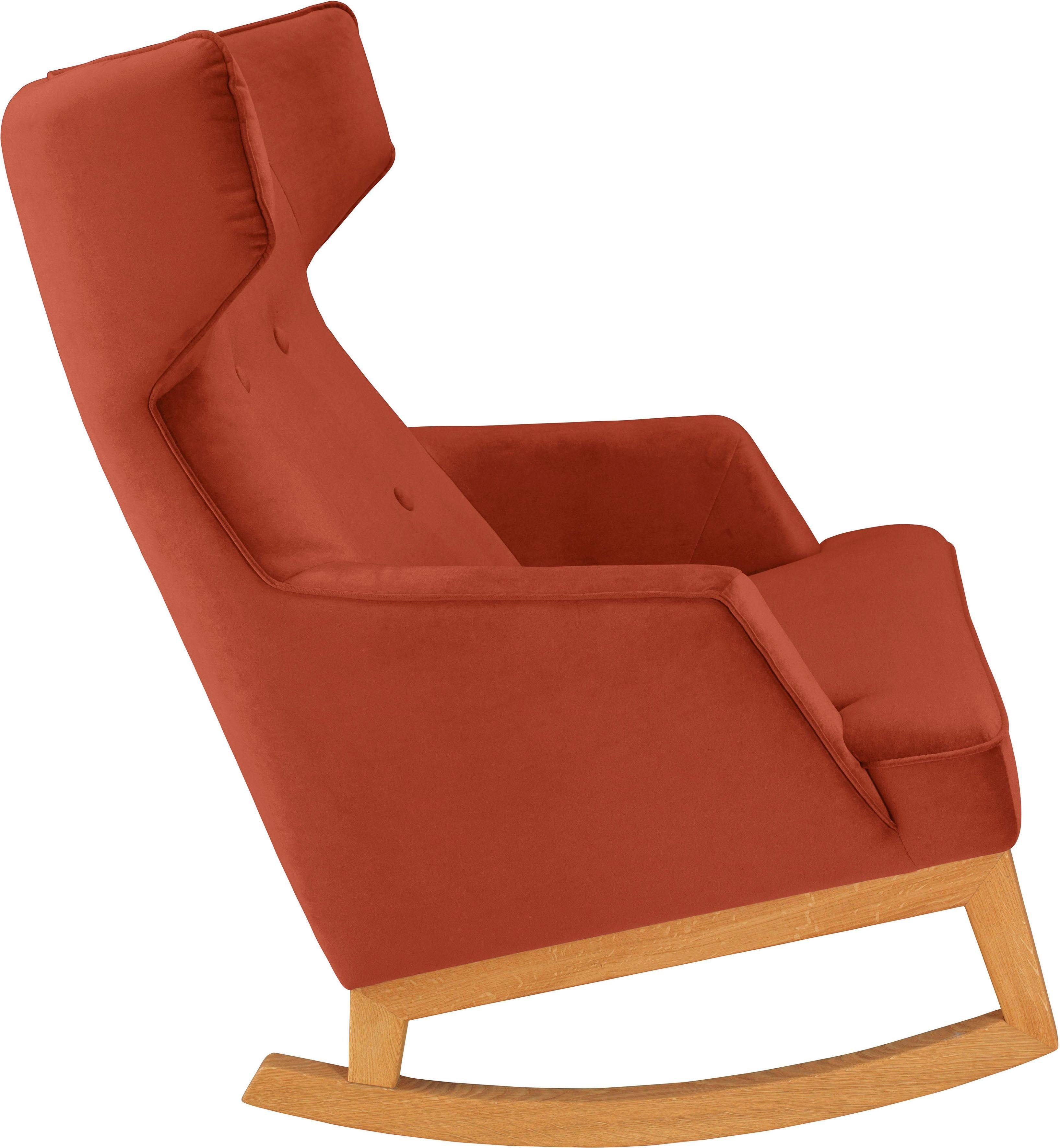 TOM TAILOR HOME Schaukelstuhl COZY, im Retrolook, mit Kedernaht und Knöpfung, Füße Eiche natur