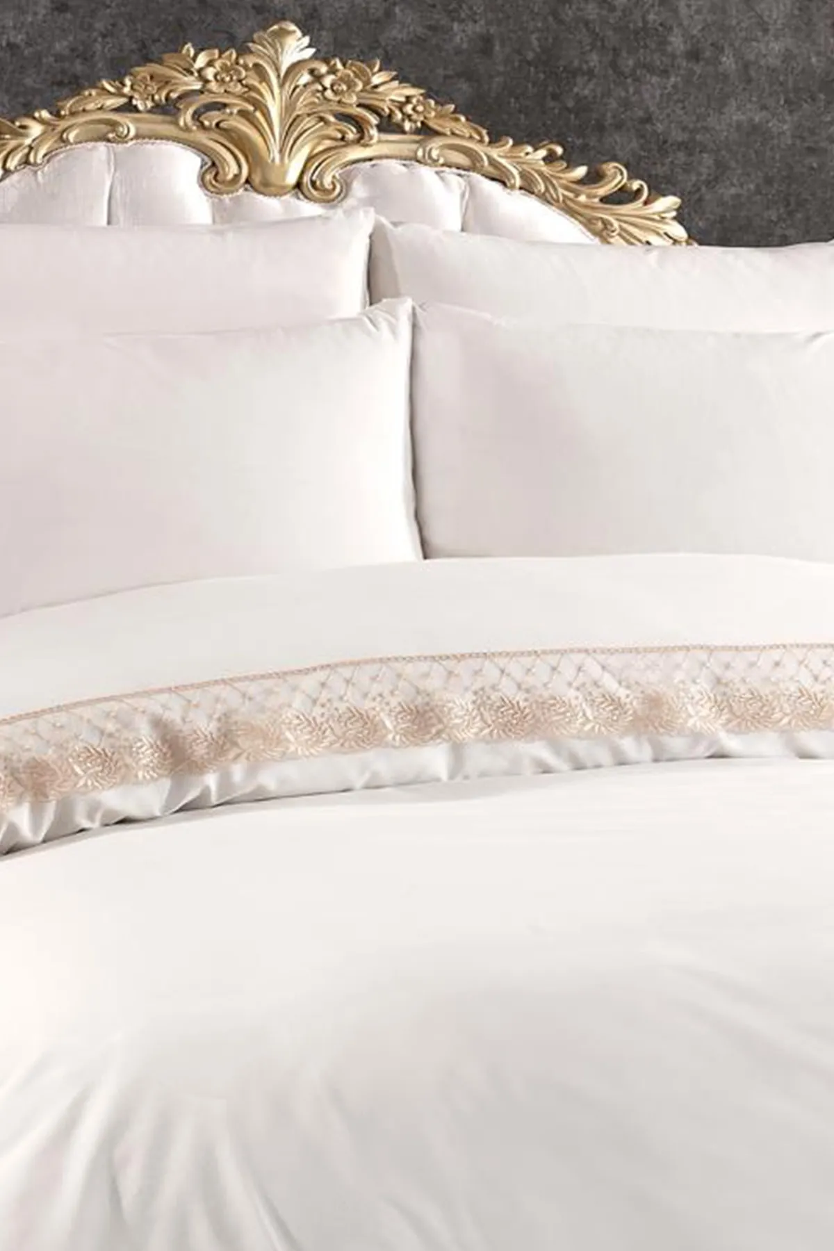 Çeyiz Diyarı  Bettwäsche-Set „Suzan Dowry“ mit französischer Spitze, Creme-Cappuccino