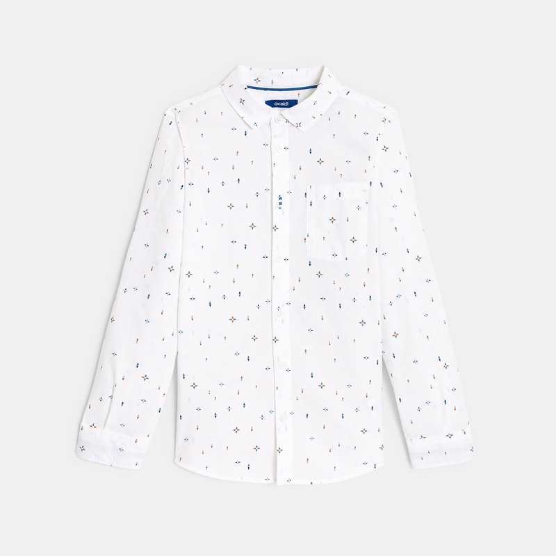 Chemise manches longues imprimée blanche garçon