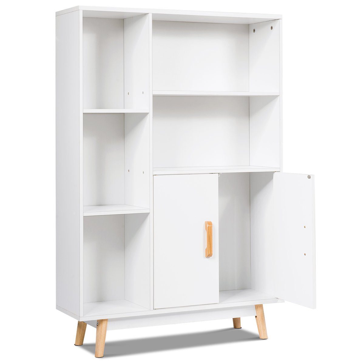 COSTWAY Bücherregal, mit Türen und 5 Fächern, Holz, 80 x 24 x 119 cm, weiß