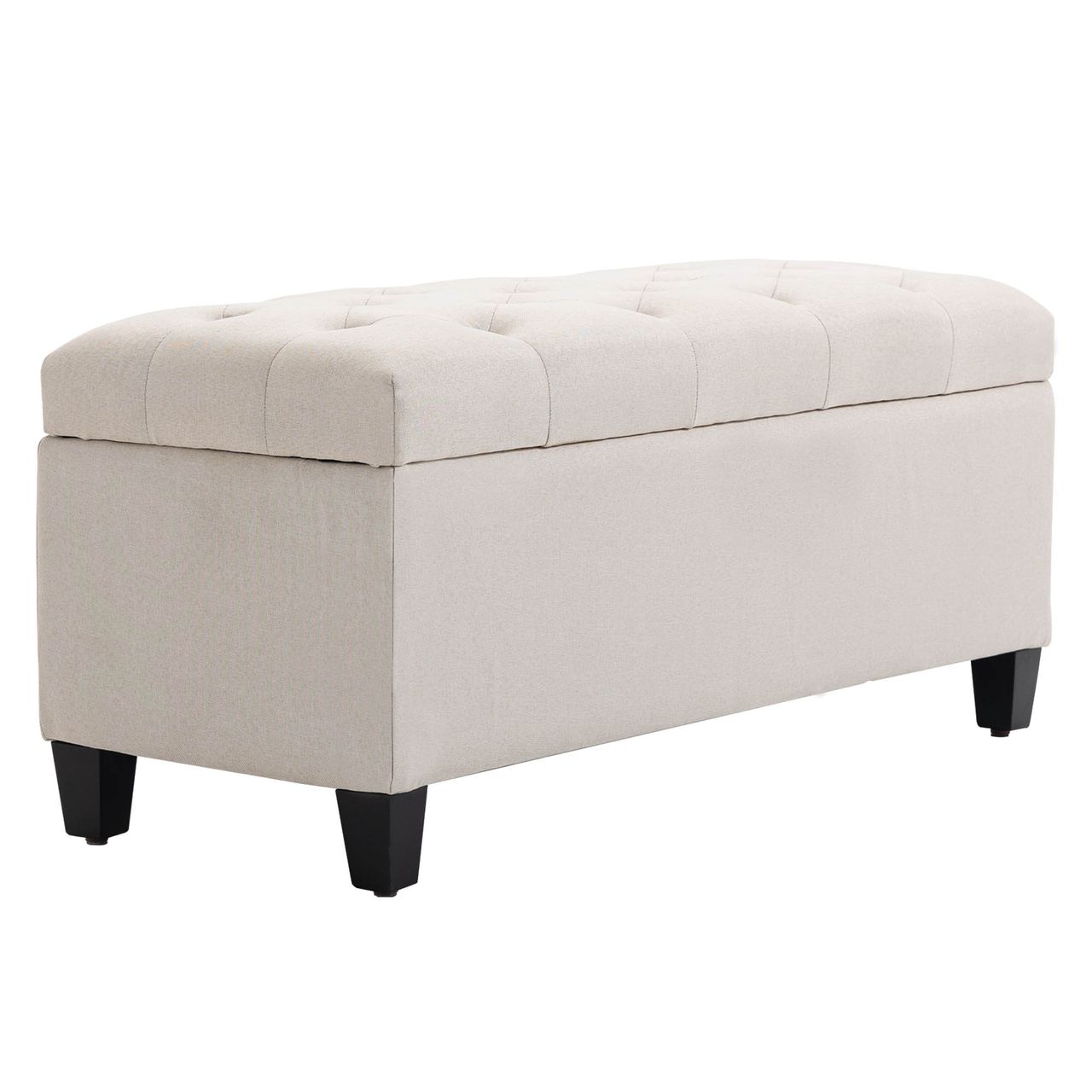 HOMCOM Sitzbank Polsterbank mit Stauraum Truhenbank Flur Schlafzimmer Wohnzimmer leinenartiges Polyester Gummiholz Cremeweiß 100 x 40 x 44 cm