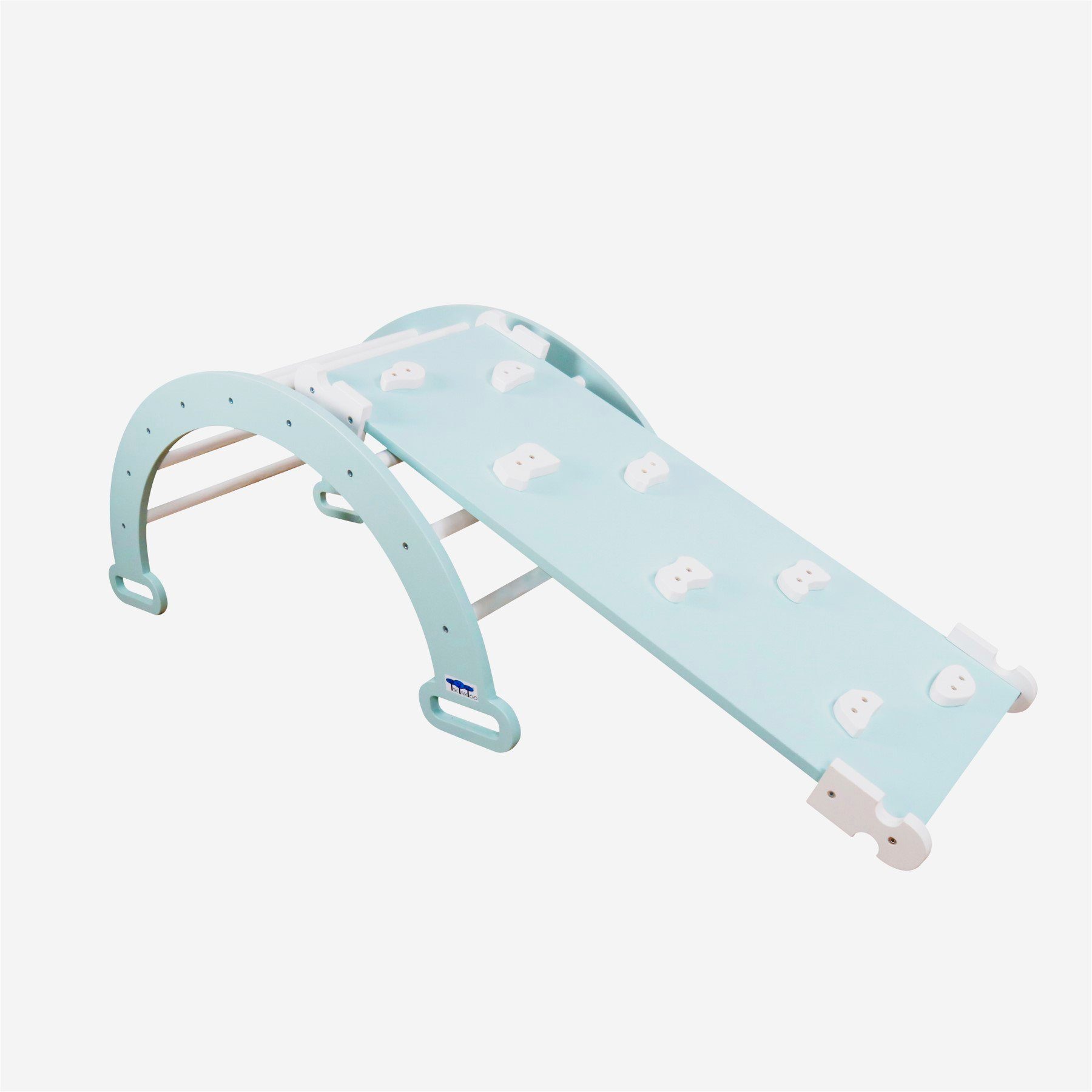TikTakToo Indoor-Rutsche 2in1 Kletterbogen 97x52x47cm mit Rutsche für Kinder aus Holz, (komplettes Spielgerät mit Kleinkindrutsche), Klettergerüst, Montessori, Balanceboard, Wippe, Holzbogen, Schaukel