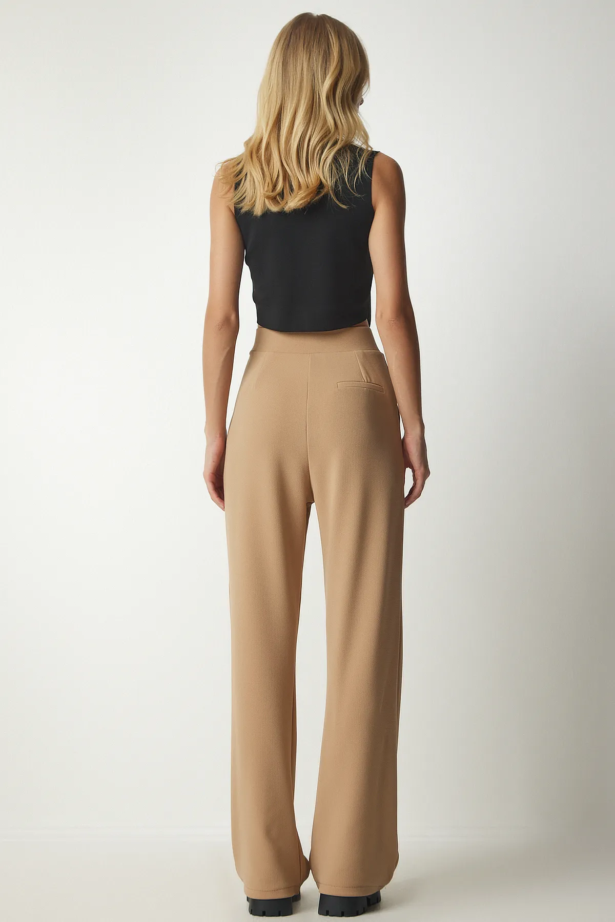 Happiness İstanbul  Bequeme gewebte Hose mit Biskuitbund und Klettverschluss für Damen RV00150