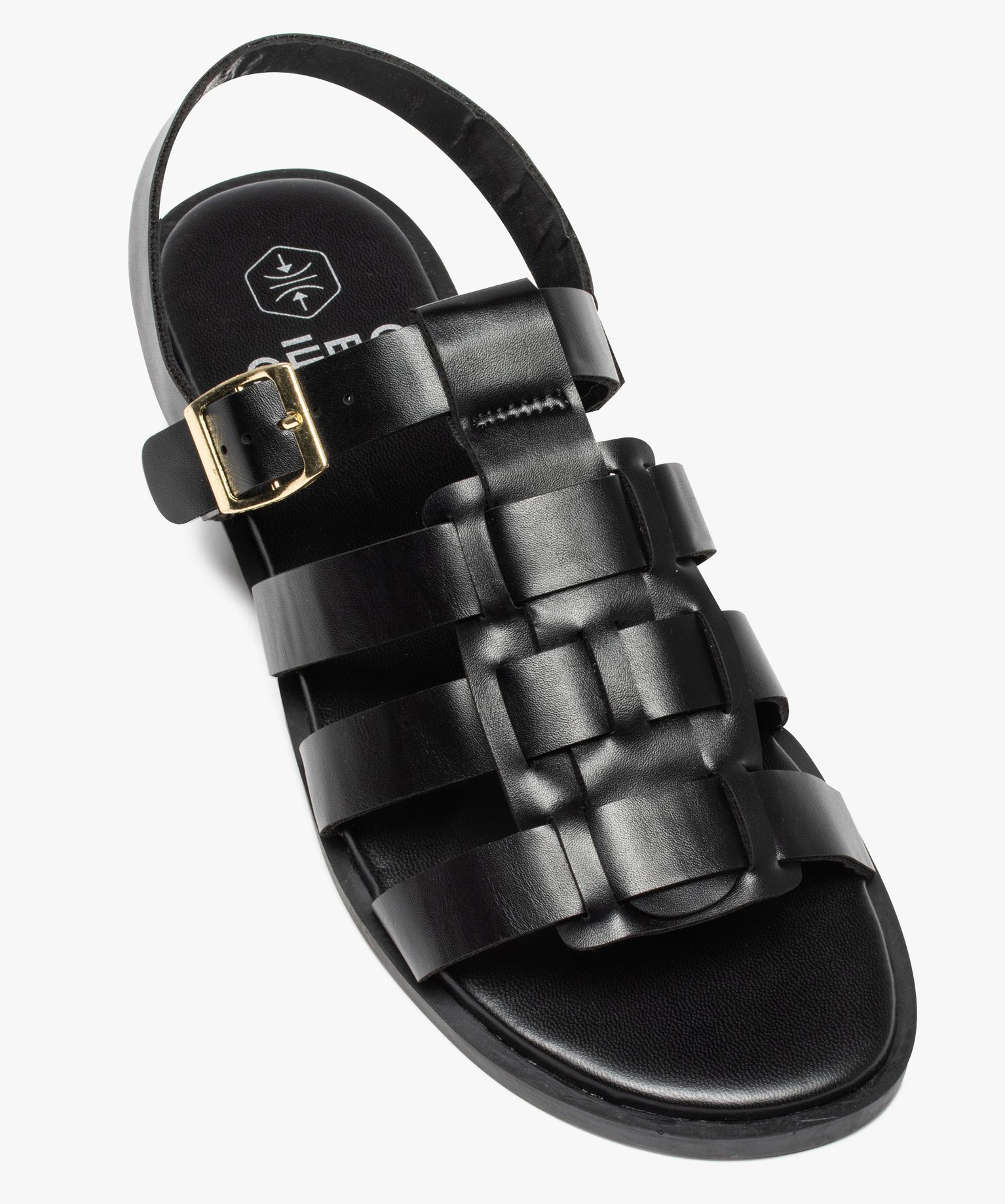 Sandales femme unies à talon plat et brides larges noir | GEMO