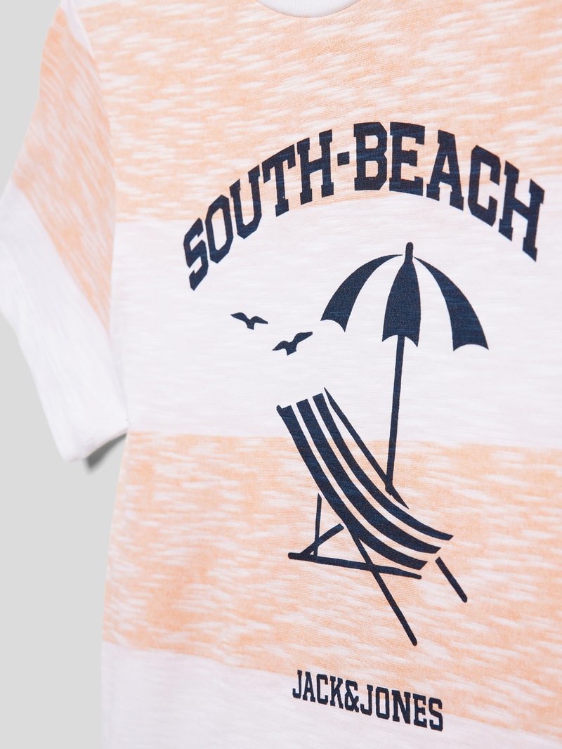 T-Shirt mit Streifenmuster Modell 'SUMMER' in orange