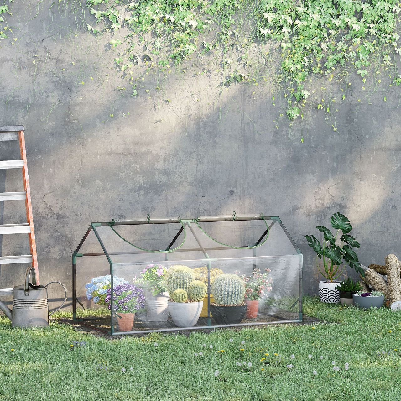 Outsunny Foliegewächshaus mit Fenster PVC Tomatenhaus 120x60x60cm Transparent