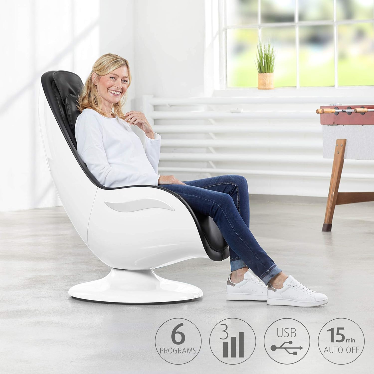 medisana RS 650 Lounge Chair, sillón de masaje con 6 tipos de masaje diferentes y masaje cervical, masaje sueco con 3 niveles de intensidad y conexión de carga USB