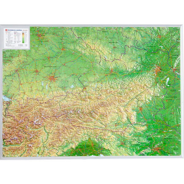 ÖSTERREICH RELIEFKARTE 77X57CM O. RAHMEN - Karte