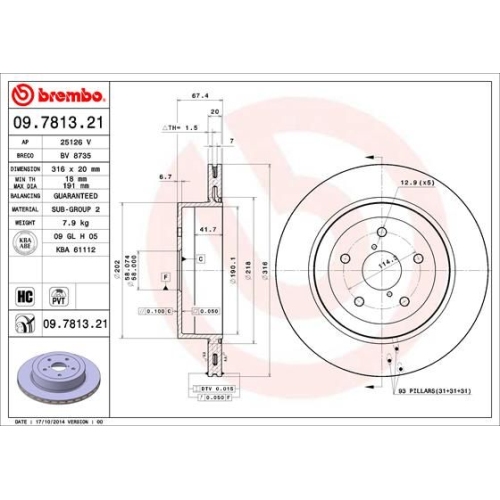 Bremsscheibe Brembo Hinterachse  2 Stück 09.7813.21 - ATU
