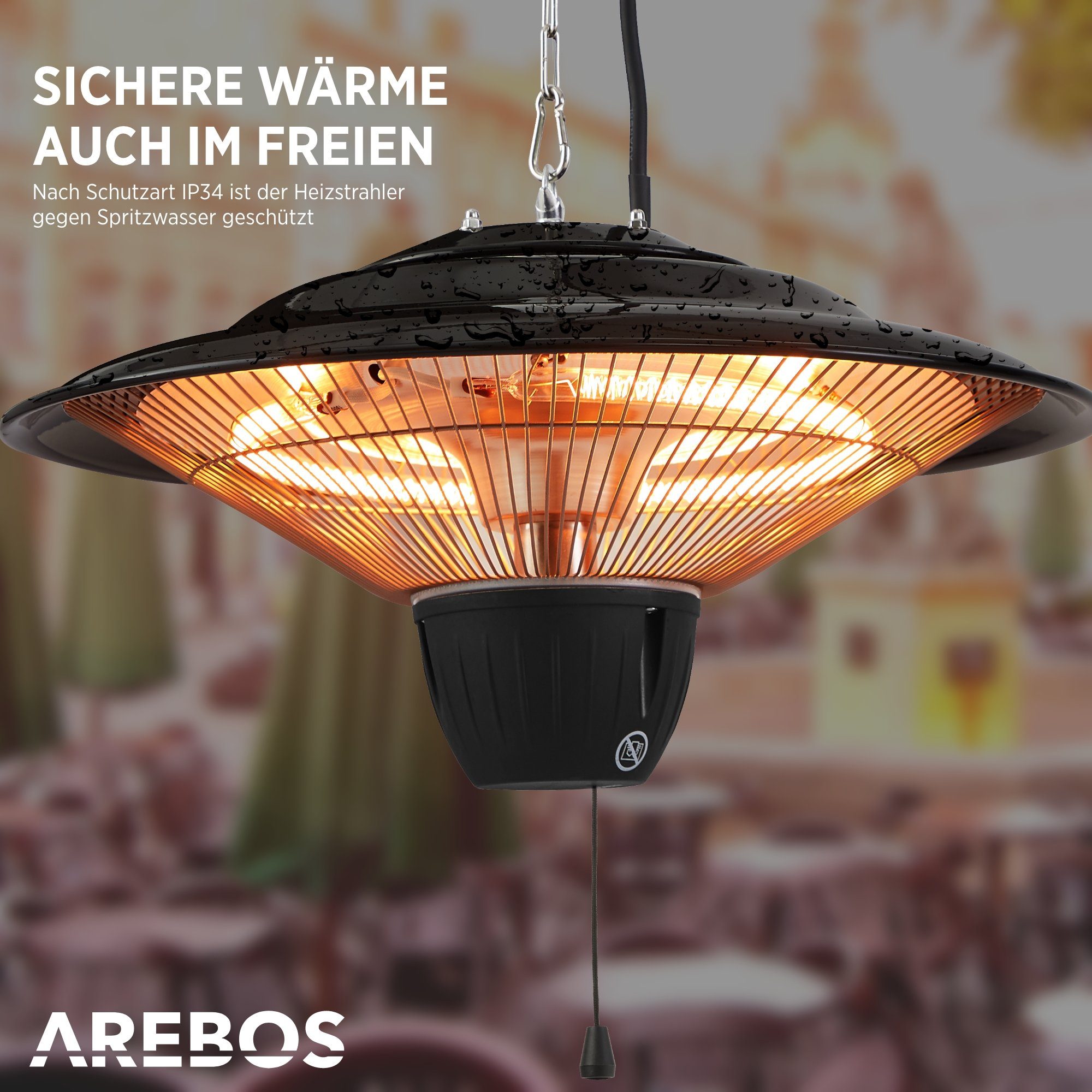 Arebos Heizstrahler 1500 W Deckenheizstrahler, Schwarz mit Zugschalter