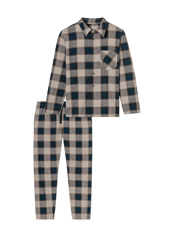 Schiesser, Pyjama, Bio Baumwoll-Flanell, natur-braun kariert