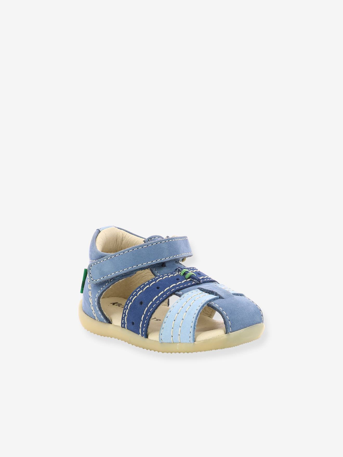 Sandales cuir bébé Bigbazar-2 Iconique Biboo KICKERS® bleu tricolore