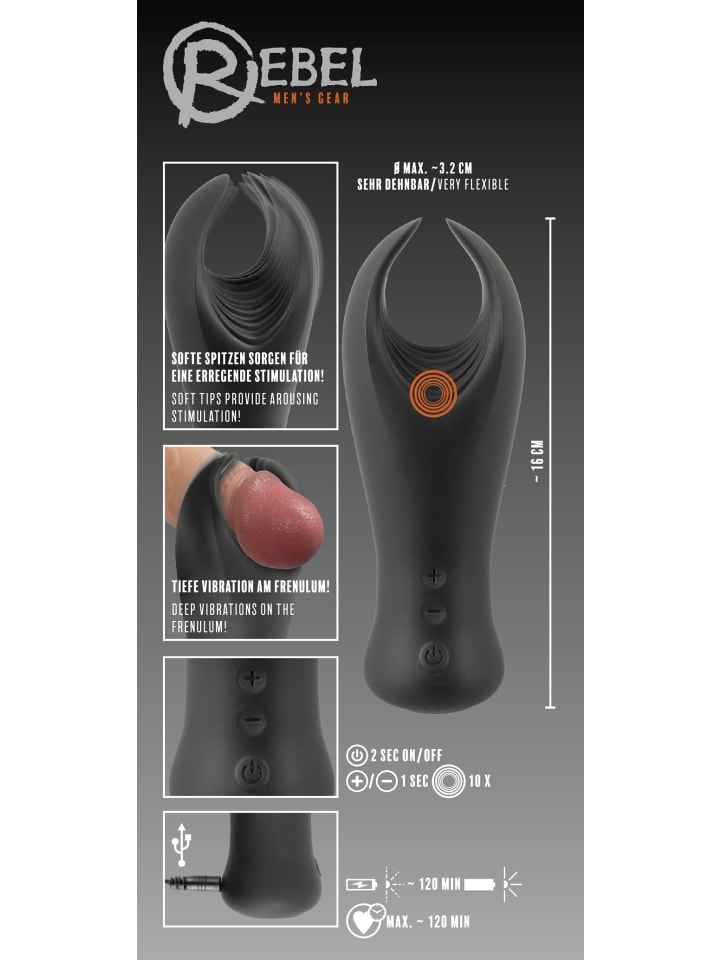 Rebel Masturbator Flügel-Vibrator in schwarz günstig kaufen 16 cm
