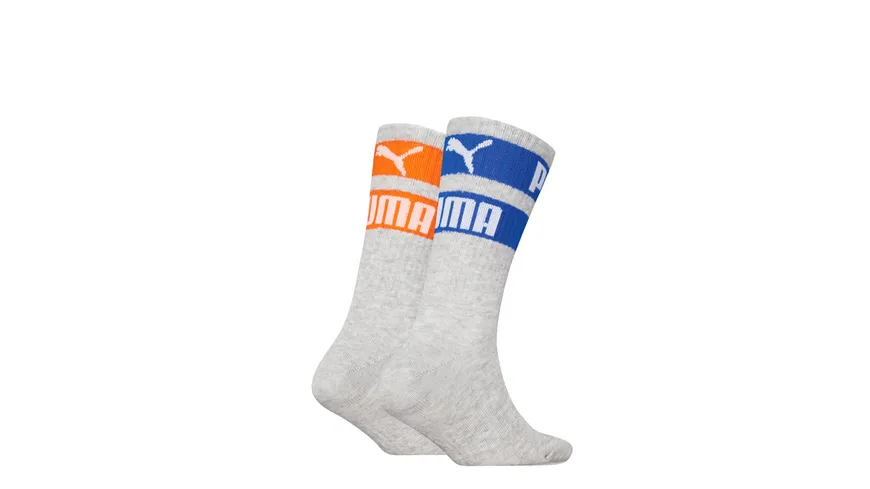 PUMA Kinder Sportsocken Logostripes 2er Pack grey mélange / blue / orange