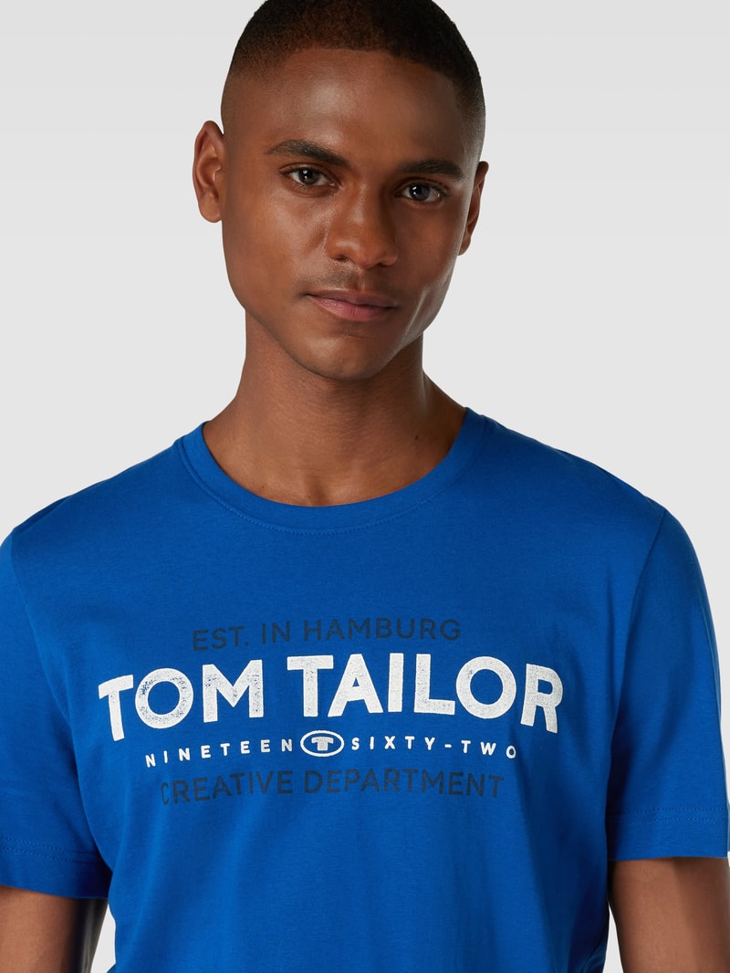 T-Shirt mit Label-Print in royalblau