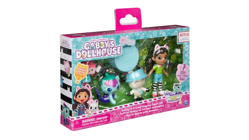 Gabby's Dollhouse, Camping Figuren Set, Gabby mit 3 Katzenfiguren