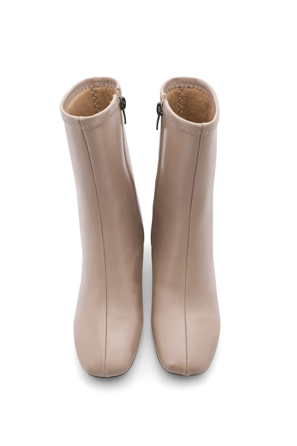 Marjin  Damenstiefel mit Absatz Blunt Toe Reißverschluss Nonas Beige