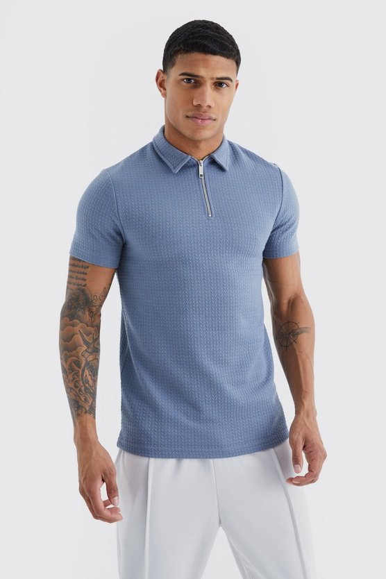 Kurzärmliges Muscle-Fit Jacquard Poloshirt