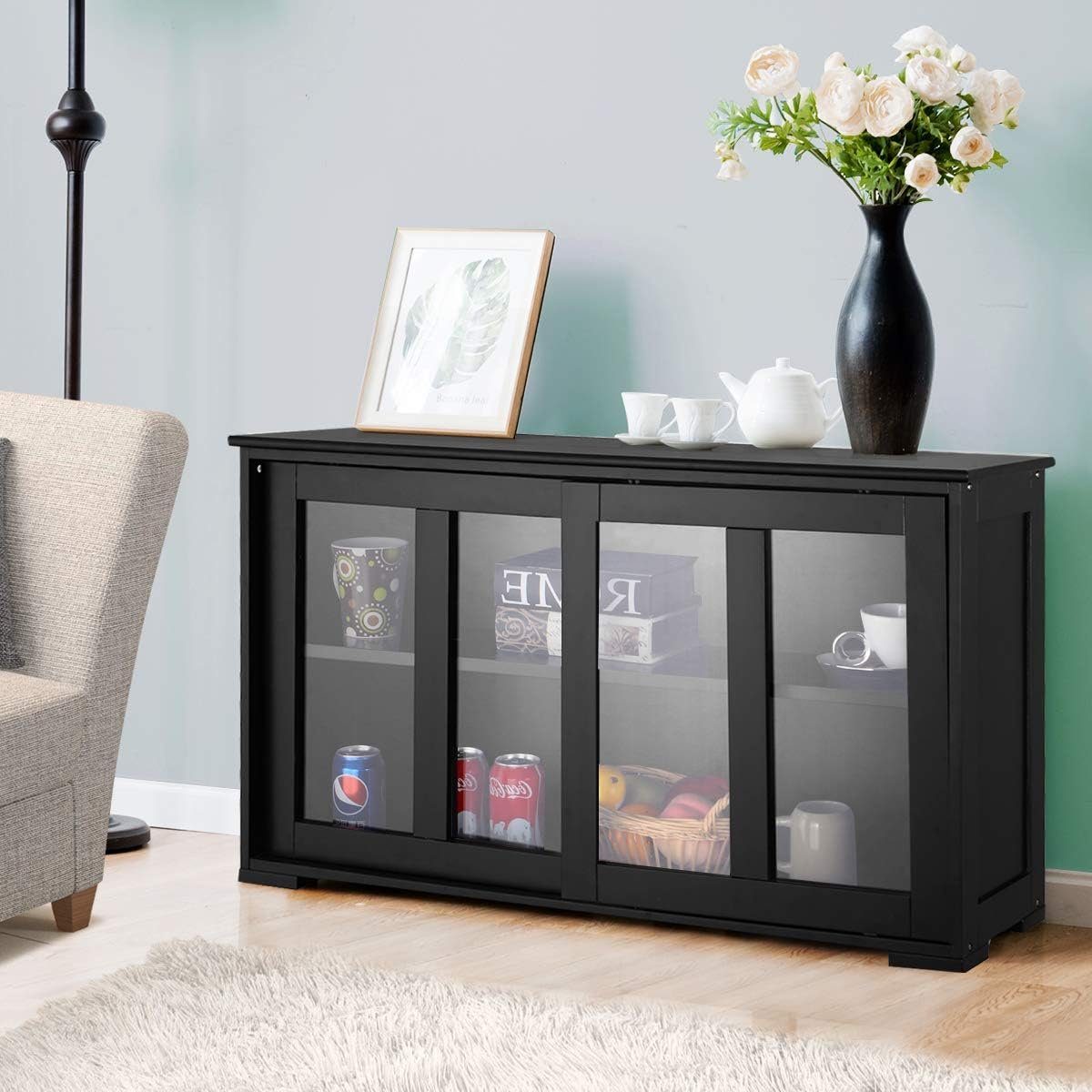 KOMFOTTEU Sideboard Küchenschrank, mit Schiebetüren