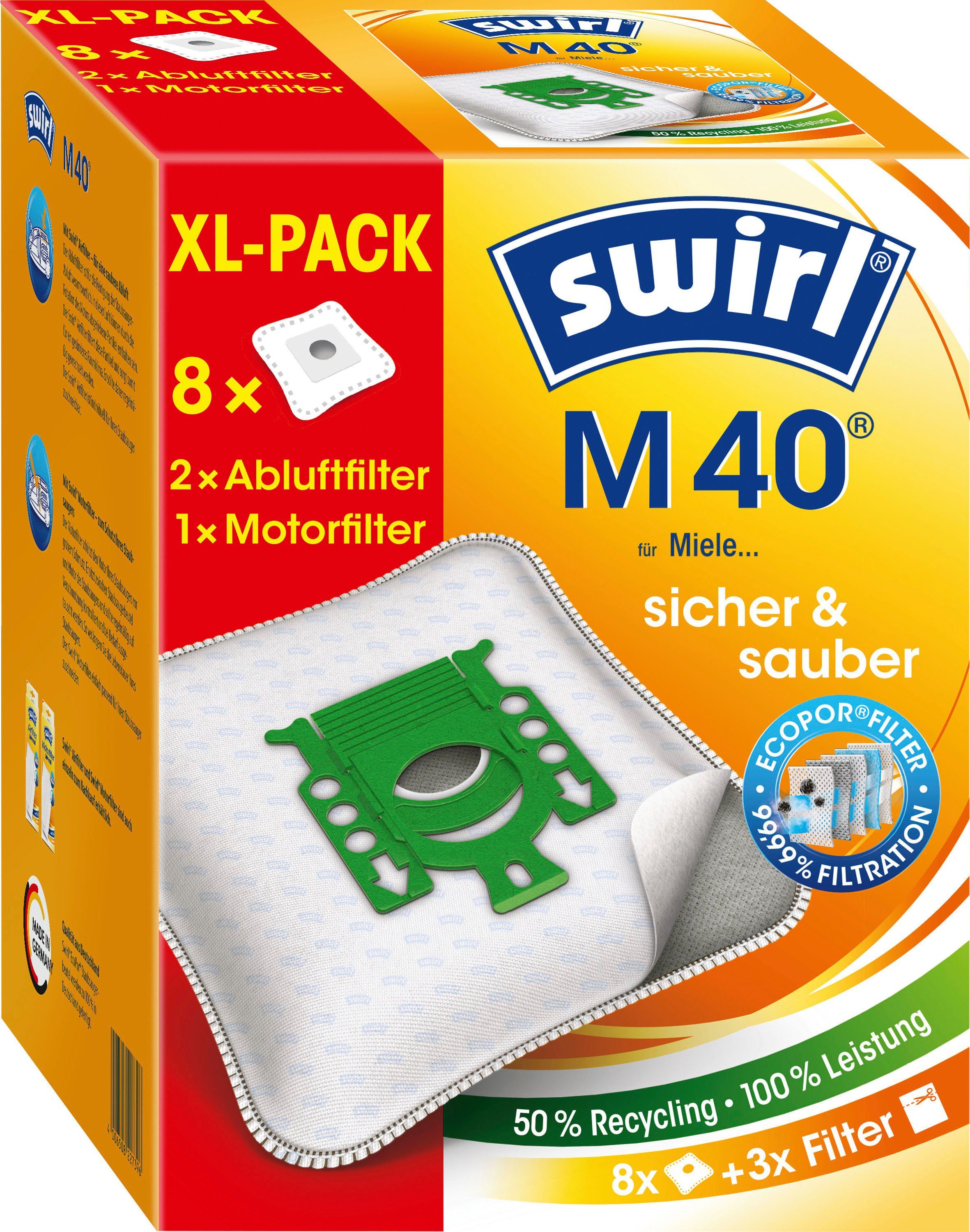 Swirl Staubsaugerbeutel Swirl® M 40 EcoPor® XL Vorteilspack, passend für Miele, Hoover, 11 St., für Miele und Hoover