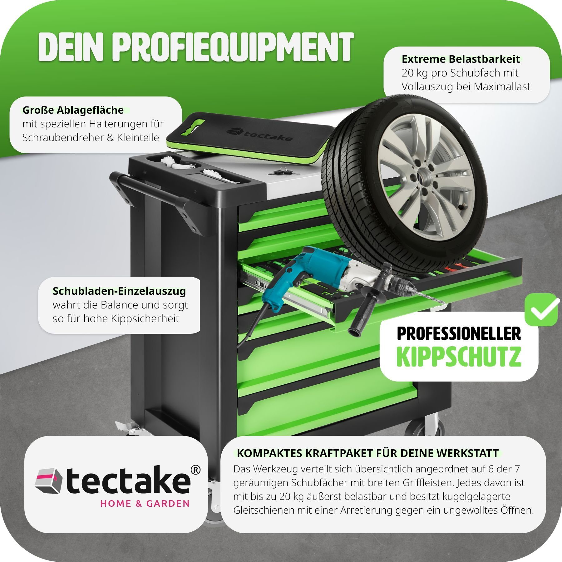 tectake Werkzeugwagen Werkzeugwagen mit Werkzeug 1599-tlg.