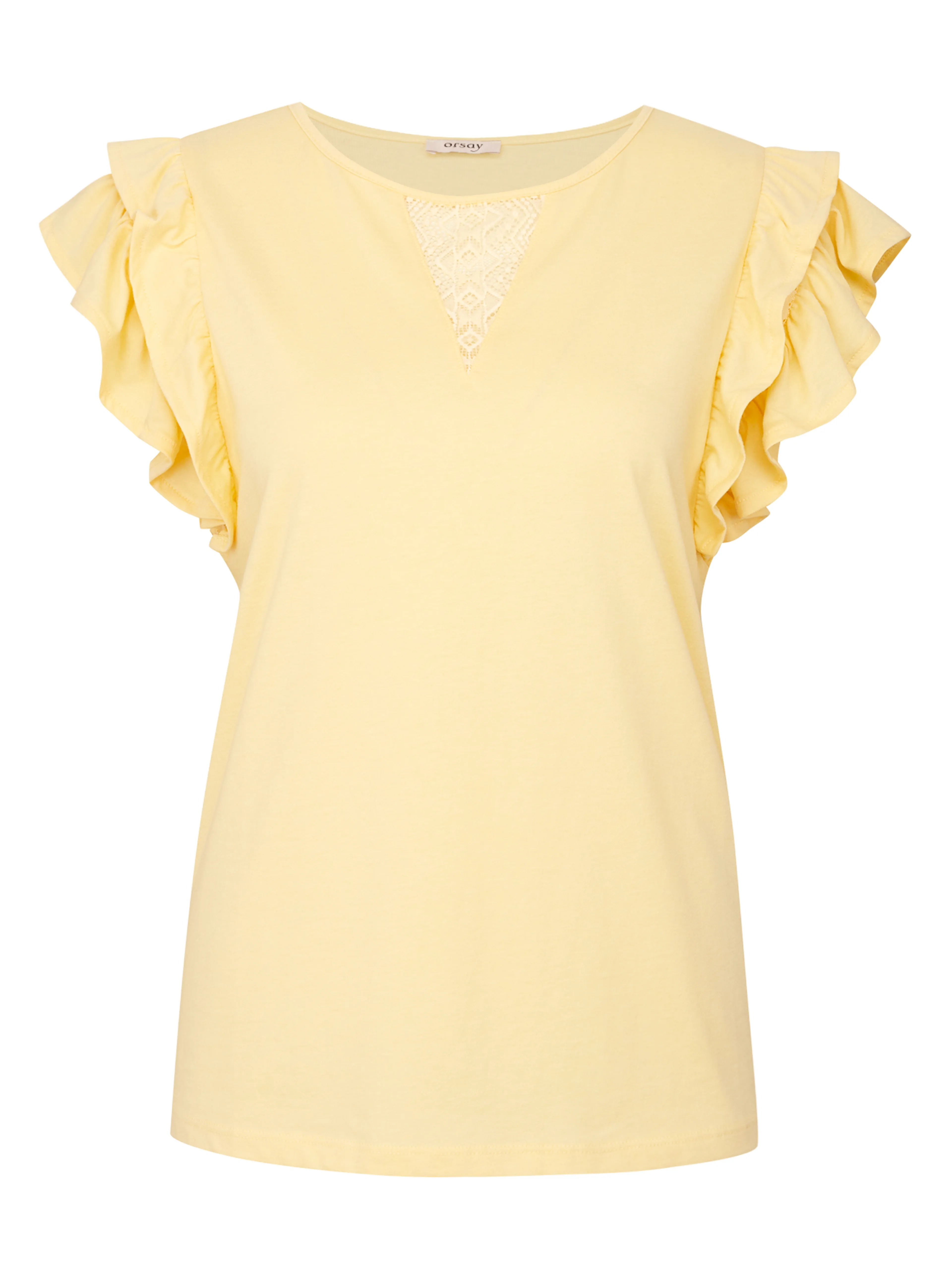Gelbes Damen-T-Shirt mit karierten Ärmeln ORSAY