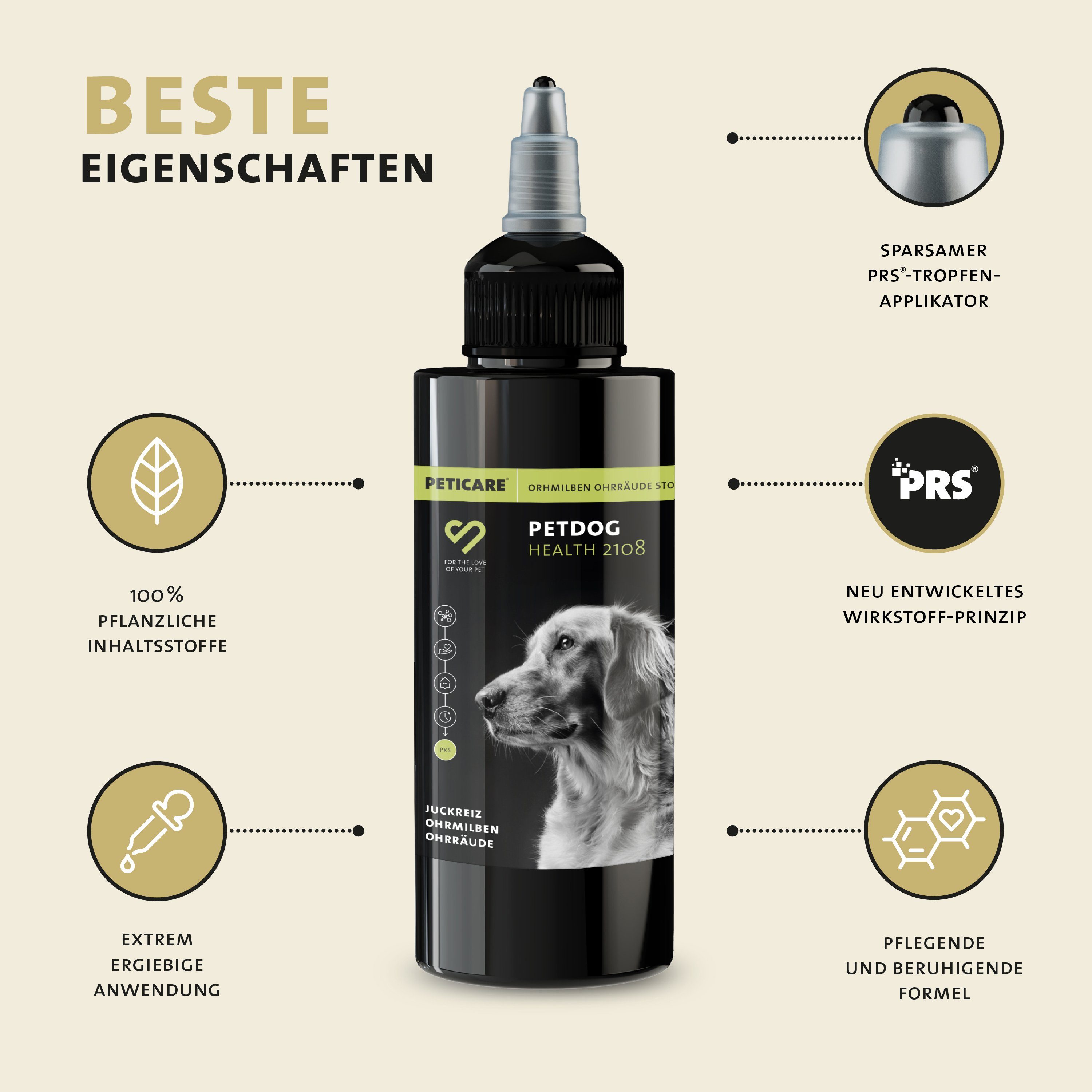 Peticare Insektenspray petDog Health 2108 - Ohrmilben, Ohrräude Lotion für Hunde, 50 ml