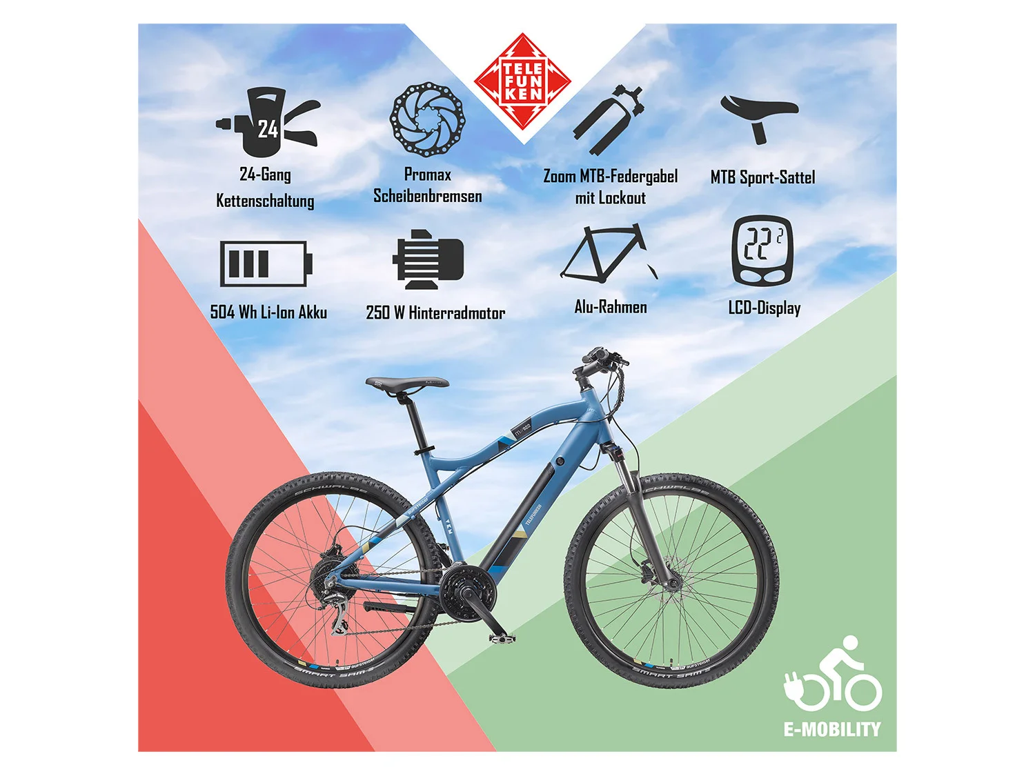 TELEFUNKEN E-Bike Mountainbike »Aufsteiger M922«, MTB, 27,5 / 29 Zoll