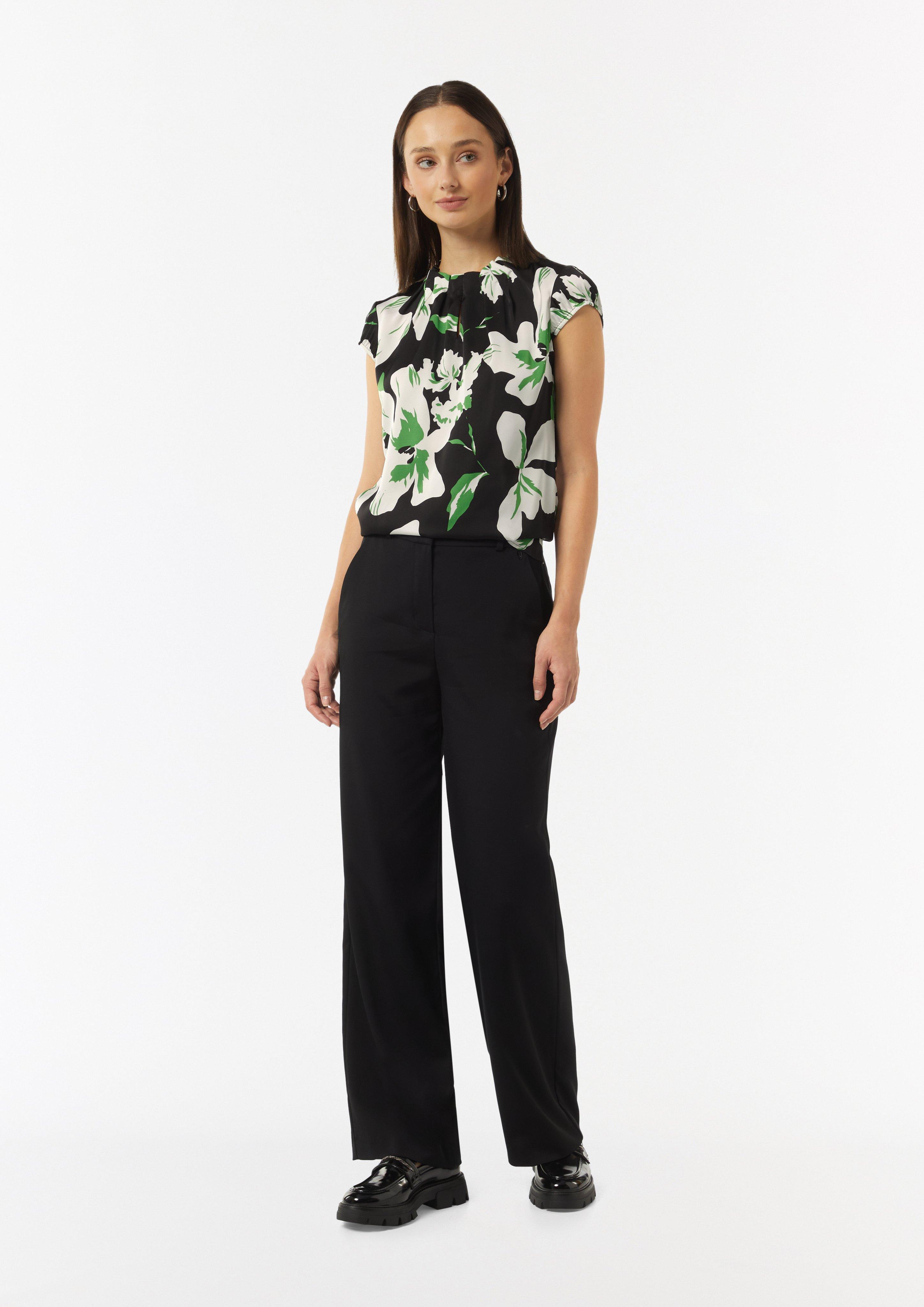 Satinbluse mit Kappärmeln - schwarz