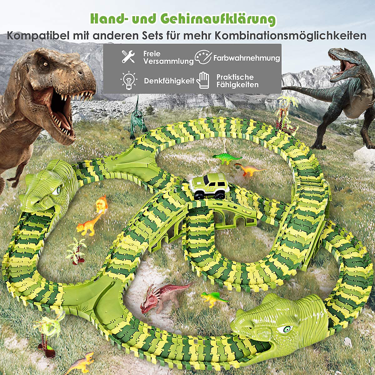 Autorennbahn Dinosaurier Rennstrecke Set