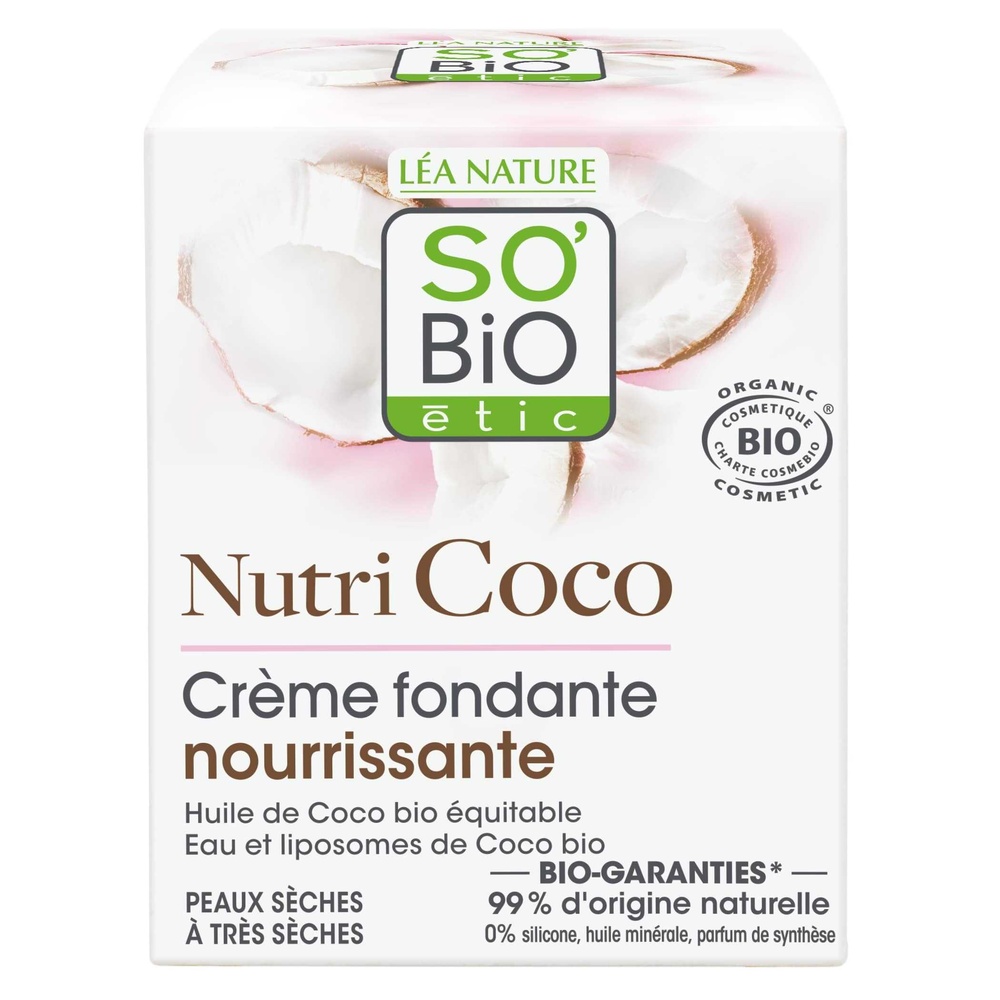 LÉA NATURE SO BiO étic Crème fondante nourrissante, peaux sèches à très sèches, Nutri Coco Crème fondante