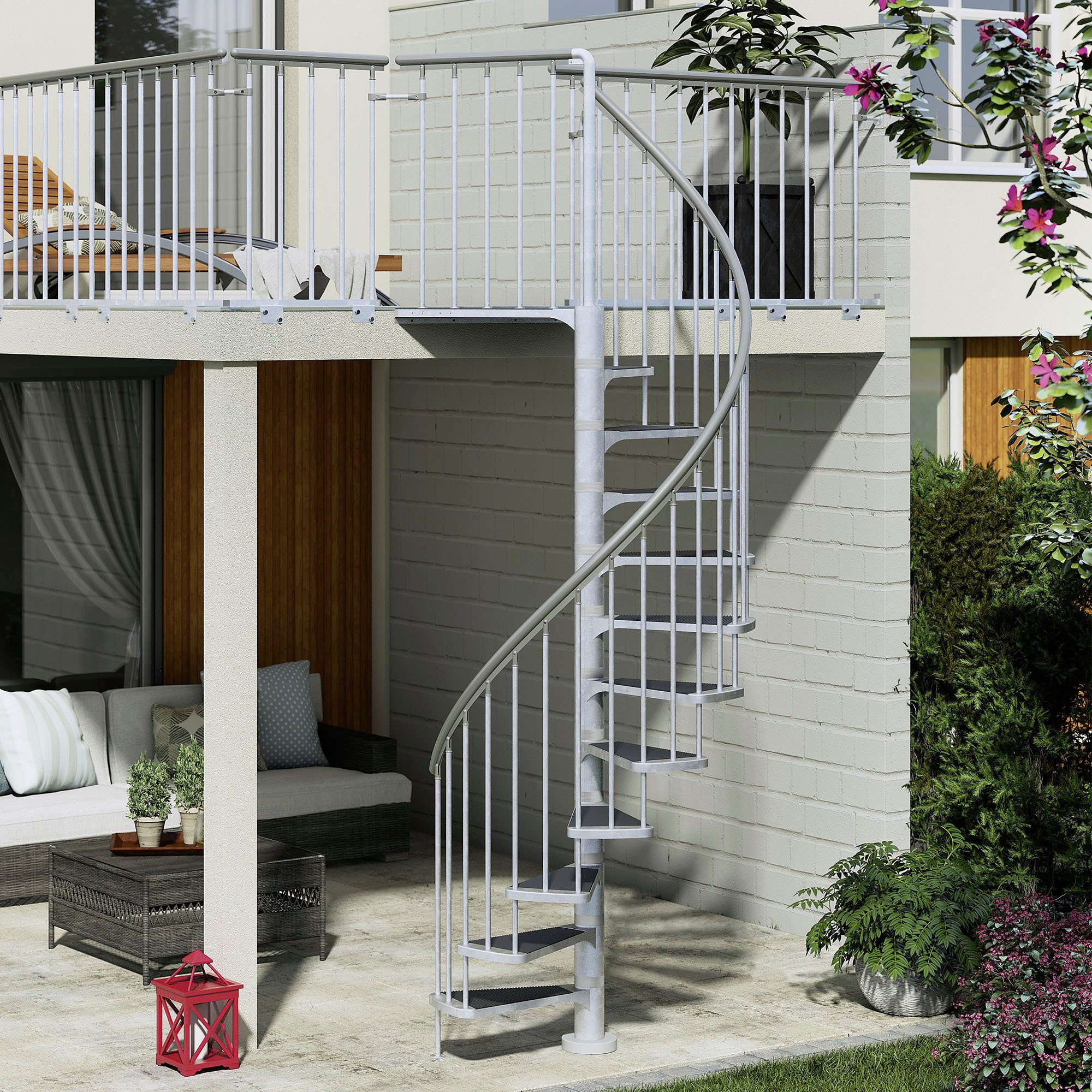 Dolle Außentreppe Gardenspin, für Geschosshöhen bis 282 cm, Stufen offen, Ø: 155 cm, TRIMAX®-Stufen